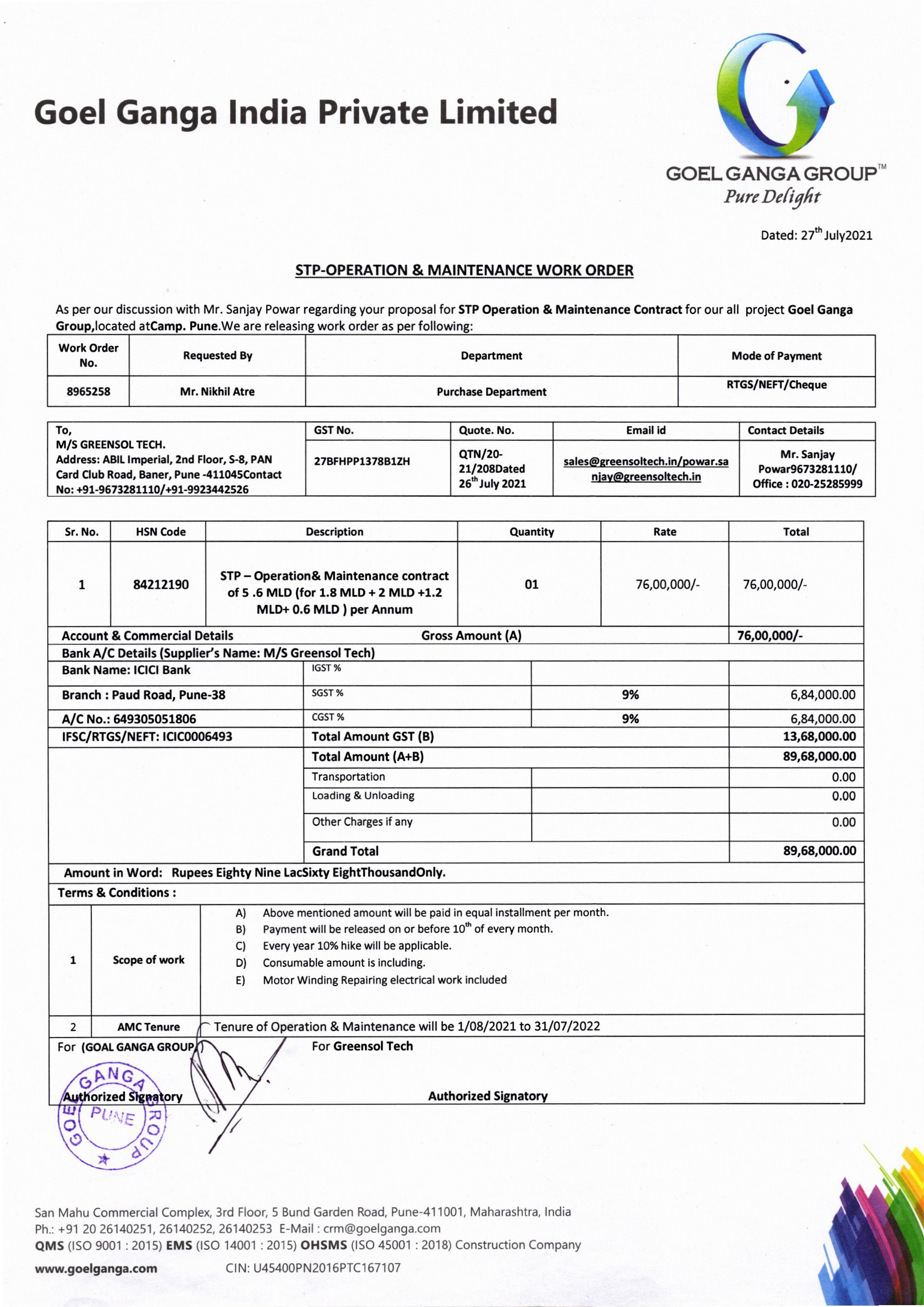 Goel Ganga Certificate